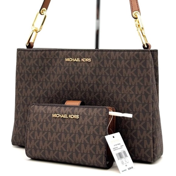 Michael Kors Trisha Triple Compartment Crossbody Bag & Bifold Zip Chain Wallet - Picture 1 of 13